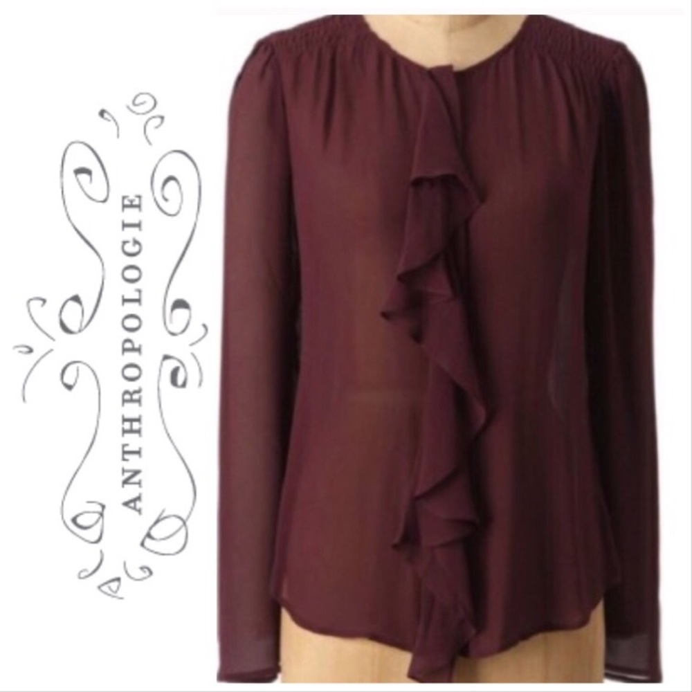 Moulinette Soeurs Anthropologie Plum Silk Blouse